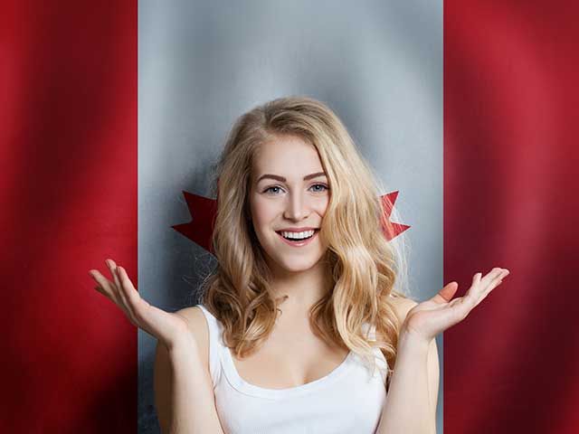 Canadian concept with happy Surprised cute girl